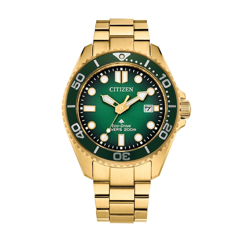 Main Image 1 of Men’s Citizen Eco-Drive® Promaster Dive Gold-Tone IP Analog Watch with Green Dial (Model: BN0262-59W)
