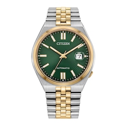 Men's Citizen® Tsuyosa Two-Tone IP Automatic Analog Watch with Green Dial (Model: NK0024-54X)