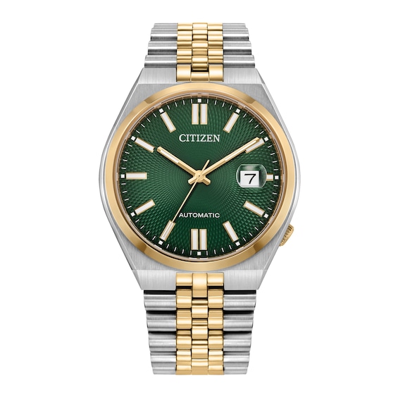 Men's CitizenÂ® Tsuyosa Two-Tone IP Automatic Analog Watch with Green Dial (Model: Nk0024-54X)