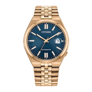 Men’s Citizen® Tsuyosa Rose-Tone IP Automatic Watch with Blue Dial (Model: NK0023-57L)