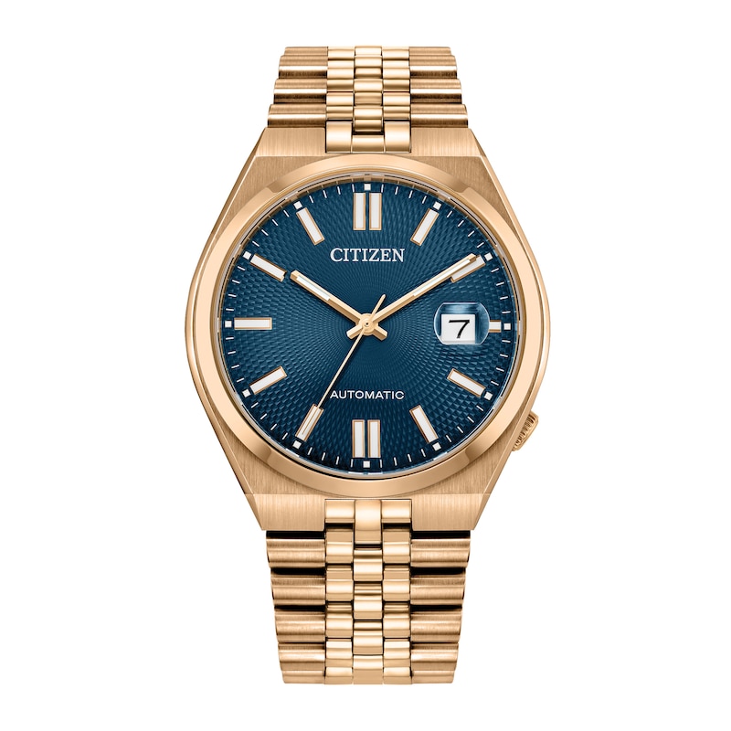Main Image 1 of Men’s Citizen® Tsuyosa Rose-Tone IP Automatic Watch with Blue Dial (Model: NK0023-57L)