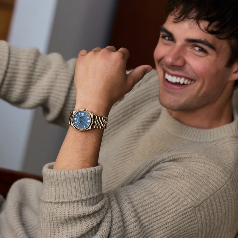 Main Image 4 of Men’s Citizen® Tsuyosa Rose-Tone IP Automatic Watch with Blue Dial (Model: NK0023-57L)