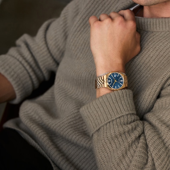 Menâs CitizenÂ® Tsuyosa Rose-Tone IP Automatic Watch with Blue Dial (Model: Nk0023-57L)