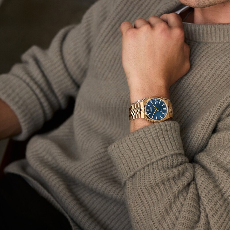 Main Image 5 of Men’s Citizen® Tsuyosa Rose-Tone IP Automatic Watch with Blue Dial (Model: NK0023-57L)