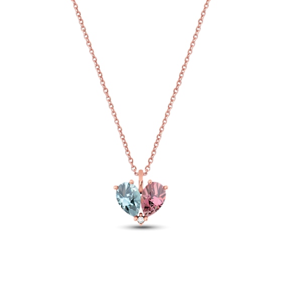 Pear-Shaped Simulated Birthstone and Diamond Accent Coupleâs Heart Necklace (2 Stones)