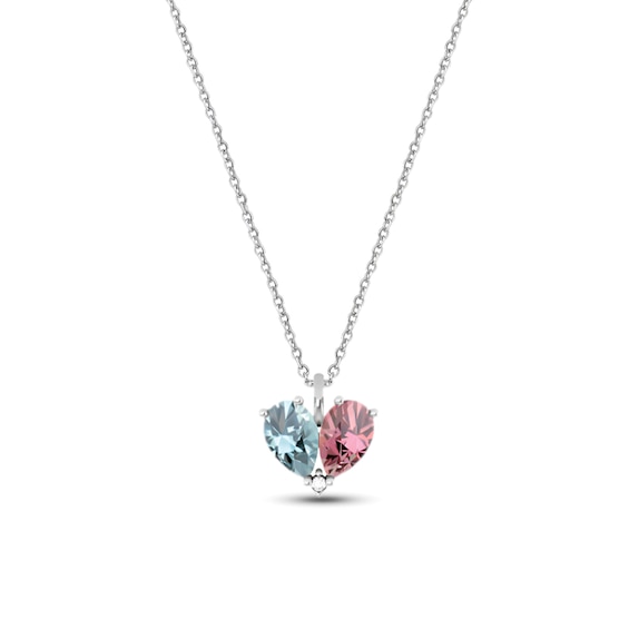 Pear-Shaped Simulated Birthstone and Diamond Accent Couple’s Heart Necklace (2 Stones)