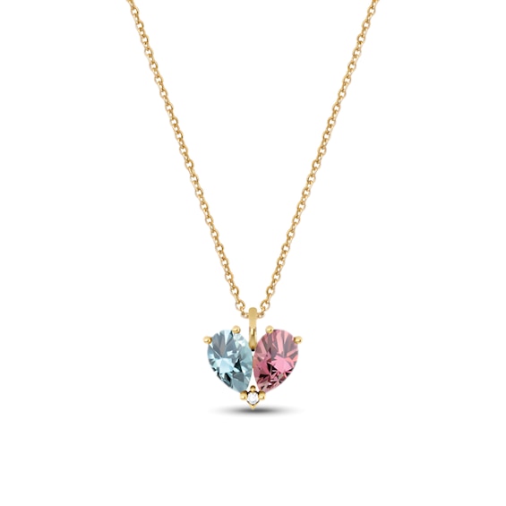 Pear-Shaped Simulated Birthstone and Diamond Accent Couple’s Heart Necklace (2 Stones)