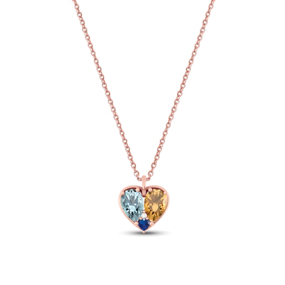 Simulated Birthstone and Diamond Accent Heart Necklace (3 Stones)