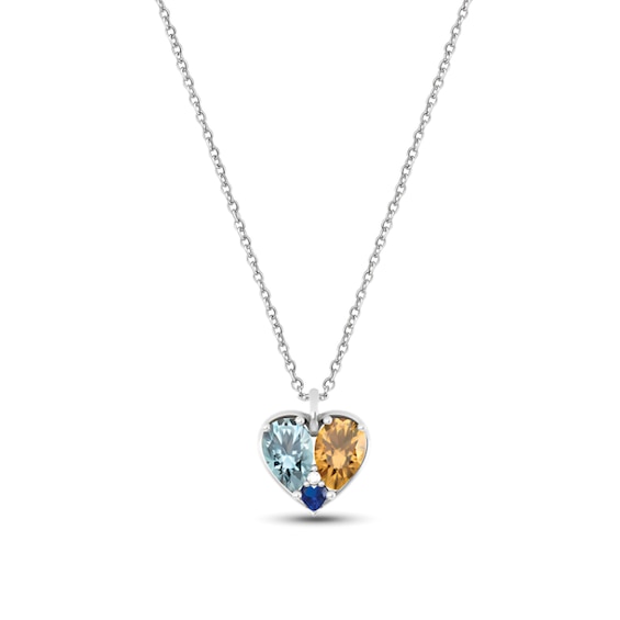 Simulated Birthstone and Diamond Accent Heart Necklace (3 Stones)