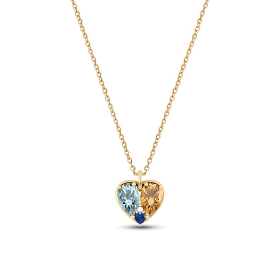 Simulated Birthstone and Diamond Accent Heart Necklace (3 Stones)