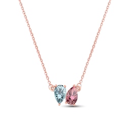Pear-Shaped Simulated Birthstone Toi et Moi Necklace (2 Stones)