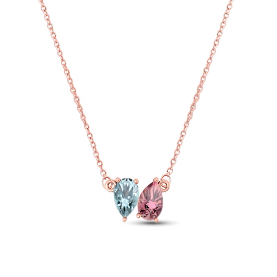 Pear-Shaped Simulated Birthstone Toi et Moi Necklace (2 Stones)