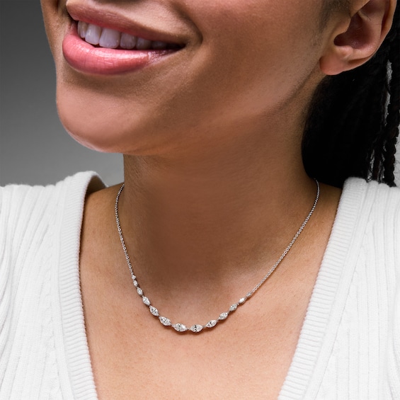 2 CT. T.w. Marquise-Cut Certified Lab-Grown Diamond Graduated Curved Necklace in 10K White Gold (F/Vs2)