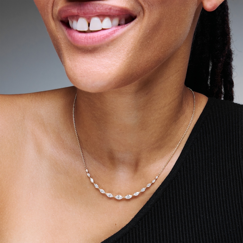 Main Image 2 of 2 CT. T.W. Marquise-Cut Certified Lab-Grown Diamond Graduated Curved Necklace in 10K Gold (F/VS2)