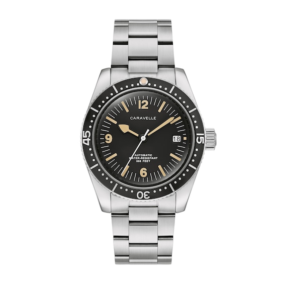 Menâs Caravelle by Bulova Vintage Sport Sea Hunter Analog Watch with Black Dial (Model: 43B175)