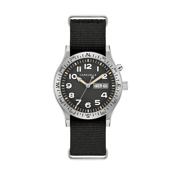 Men’s Caravelle by Bulova Traditional Lite Up Analog Watch with Black Dial and Compass Bezel (Model: 43C125)