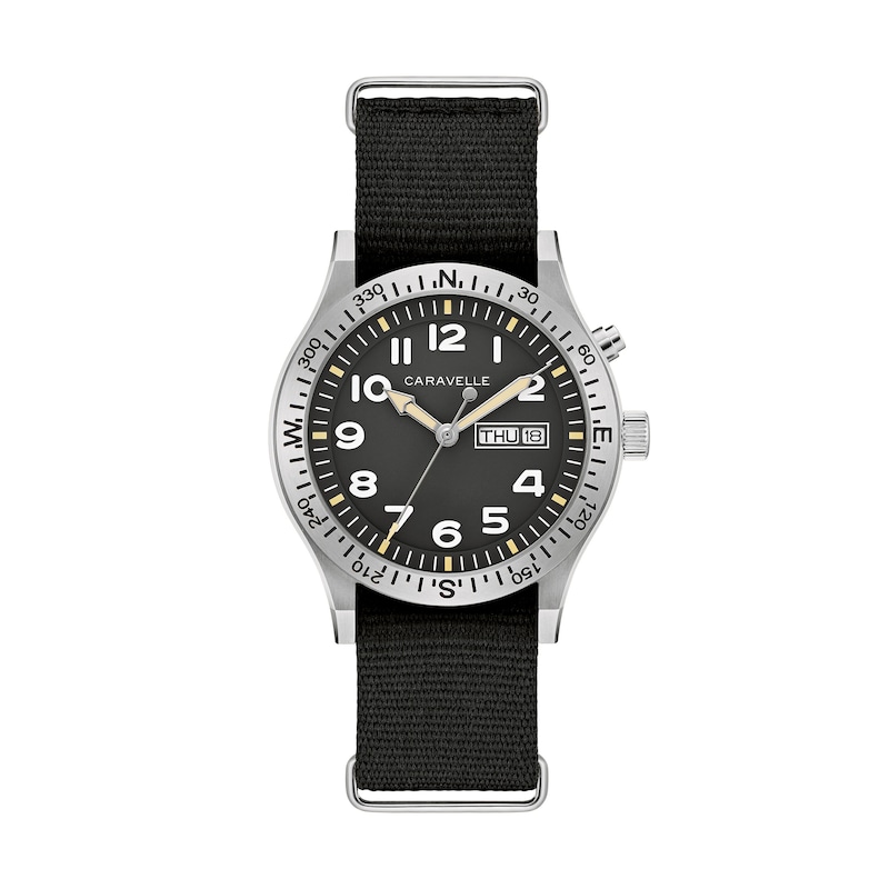Main Image 1 of Men’s Caravelle by Bulova Traditional Lite Up Analog Watch with Black Dial and Compass Bezel (Model: 43C125)