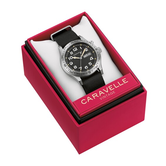 Men’s Caravelle by Bulova Traditional Lite Up Analog Watch with Black Dial and Compass Bezel (Model: 43C125)