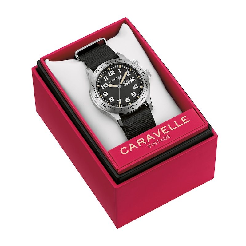Main Image 5 of Men’s Caravelle by Bulova Traditional Lite Up Analog Watch with Black Dial and Compass Bezel (Model: 43C125)