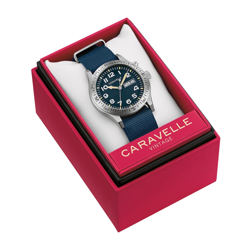 Main Image 5 of Men’s Caravelle by Bulova Traditional Lite Up Analog Watch with Blue Dial and Compass Bezel (Model: 43C126)