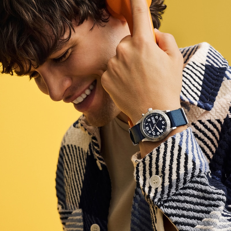 Main Image 6 of Men’s Caravelle by Bulova Traditional Lite Up Analog Watch with Blue Dial and Compass Bezel (Model: 43C126)