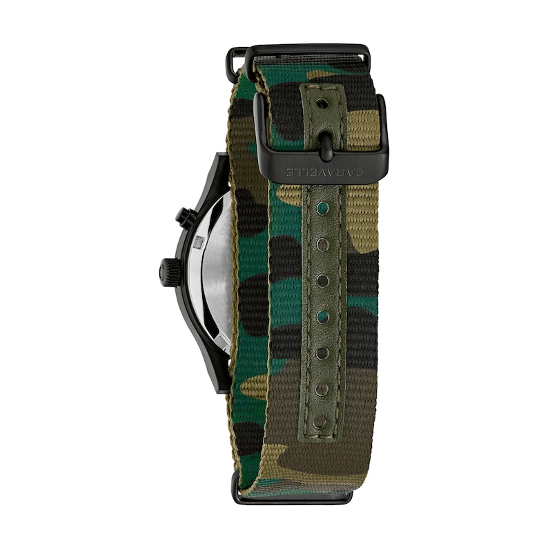 Main Image 4 of Men’s Caravelle by Bulova Traditional Lite Up Black IP Analog Watch with Green Dial and Compass Bezel (Model: 45C121)