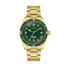 Men’s Caravelle by Bulova Vintage Sport Sea Hunter Gold-Tone IP Automatic Watch with Green Dial (Model: 44B128)