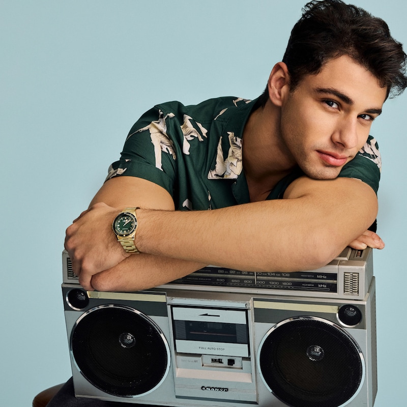 Main Image 5 of Men’s Caravelle by Bulova Vintage Sport Sea Hunter Gold-Tone IP Automatic Watch with Green Dial (Model: 44B128)