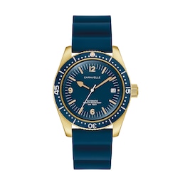 Men’s Caravelle by Bulova Vintage Sport Sea Hunter Gold-Tone IP Automatic Watch with Blue Dial (Model: 44B129)