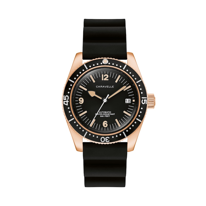 Main Image 1 of Men’s Caravelle by Bulova Vintage Sport Sea Hunter Rose-Tone IP Automatic Watch with Black Dial (Model: 44B130)