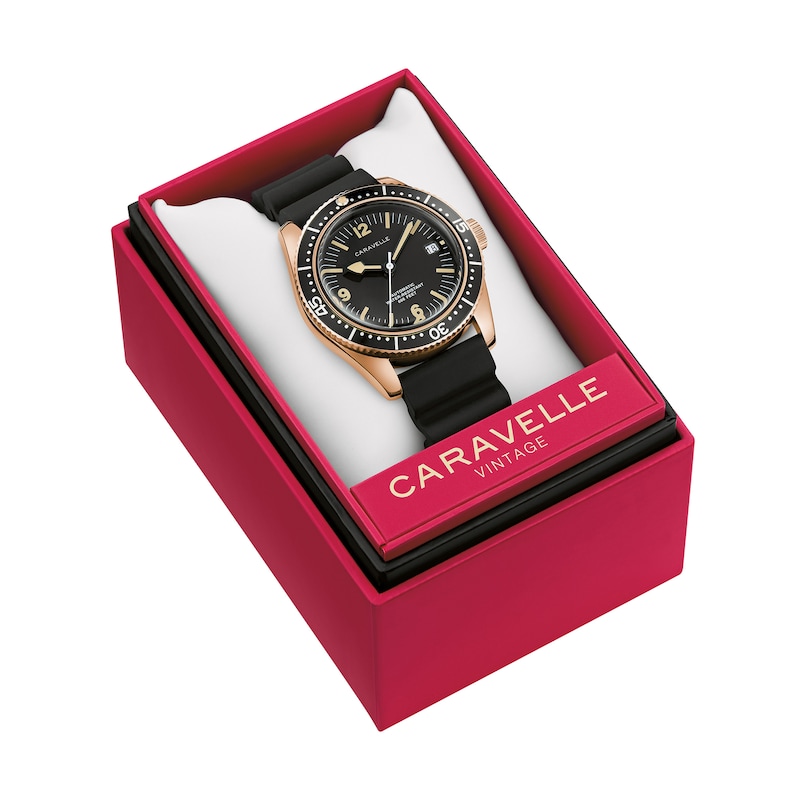 Main Image 4 of Men’s Caravelle by Bulova Vintage Sport Sea Hunter Rose-Tone IP Automatic Watch with Black Dial (Model: 44B130)