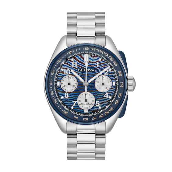 Menâs Bulova 150th Anniversary Limited Edition Lunar Pilot Chronograph Watch with Blue Dial (Model: 98A329)