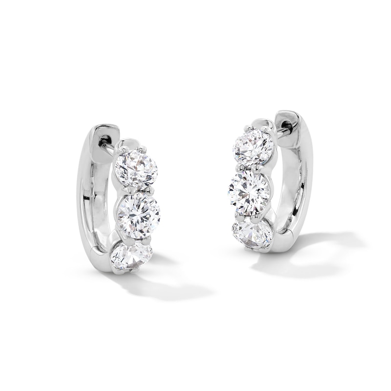 Main Image 1 of 2 CT. T.W. Certified Lab-Grown Diamond Three-Stone Hoop Earrings in Sterling Silver (F/VS2)