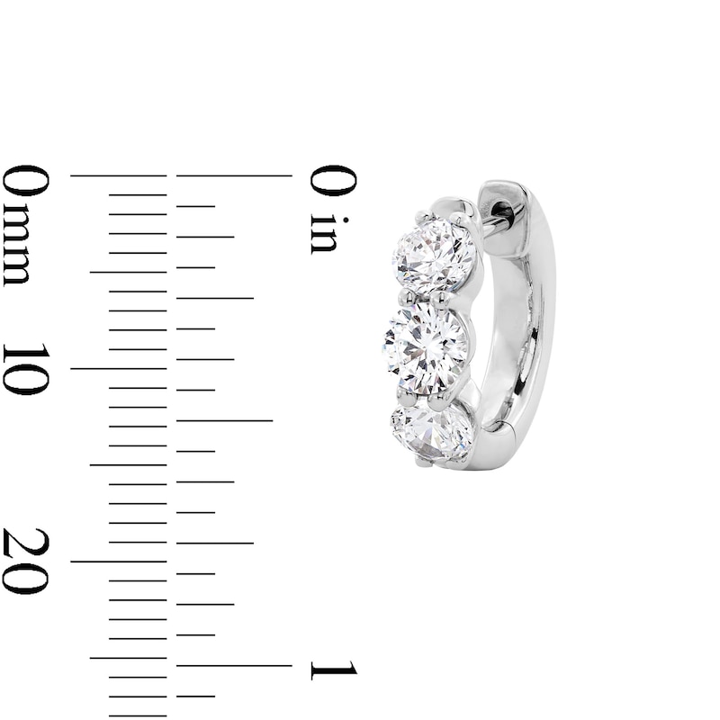 Main Image 3 of 2 CT. T.W. Certified Lab-Grown Diamond Three-Stone Hoop Earrings in Sterling Silver (F/VS2)