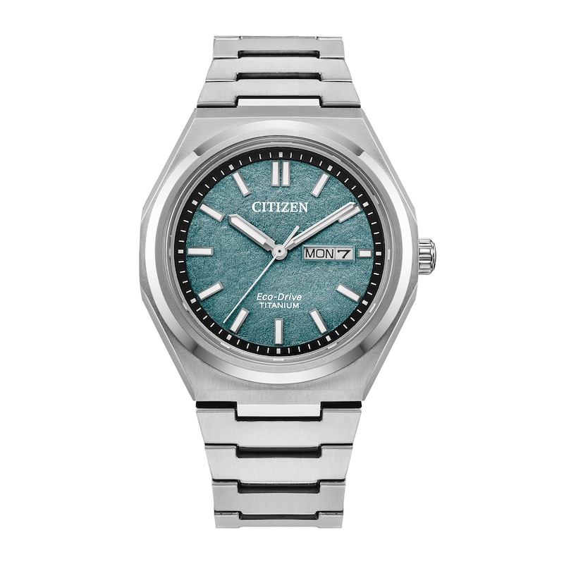 Main Image 1 of Unisex Citizen Eco-Drive® Sport Luxury Zenshin Super Titanium™ Analog Watch with Aqua Green Dial (Model: AW0130-85X)