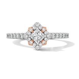 Enchanted Disney Aurora 7/8 CT. T.W. Princess-Cut Diamond Frame Engagement Ring in 14K Two-Tone Gold