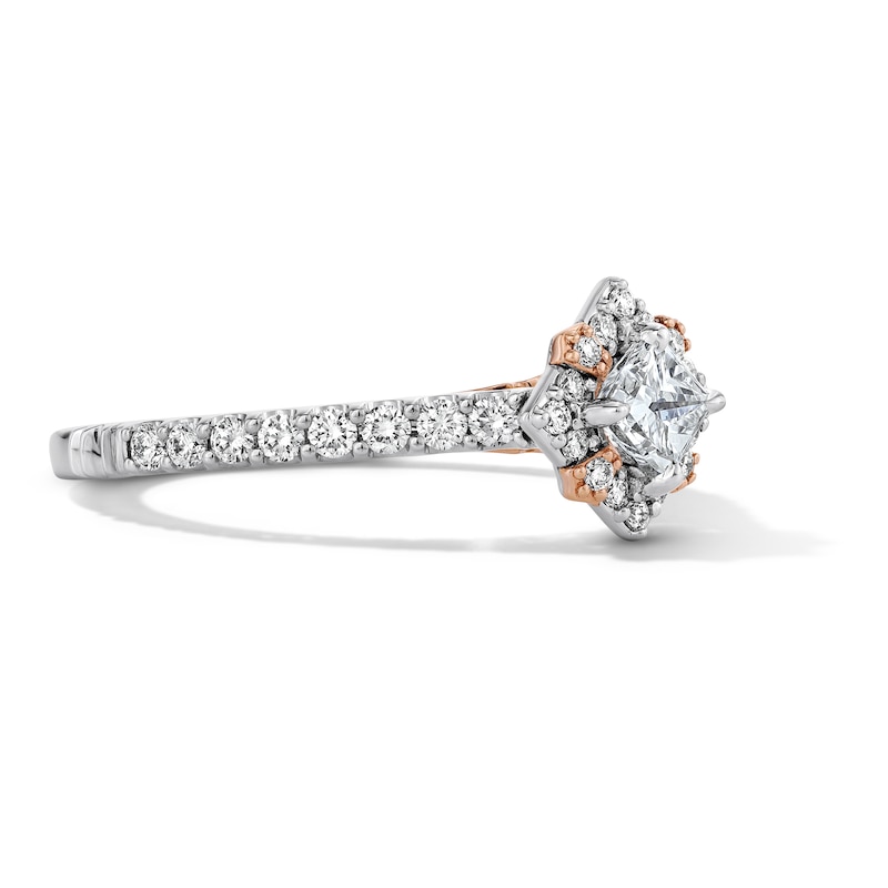Main Image 4 of Enchanted Disney Aurora 7/8 CT. T.W. Princess-Cut Diamond Frame Engagement Ring in 14K Two-Tone Gold