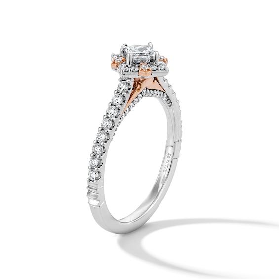 Enchanted Disney Aurora 7/8 CT. T.w. Princess-Cut Diamond Frame Engagement Ring in 14K Two-Tone Gold