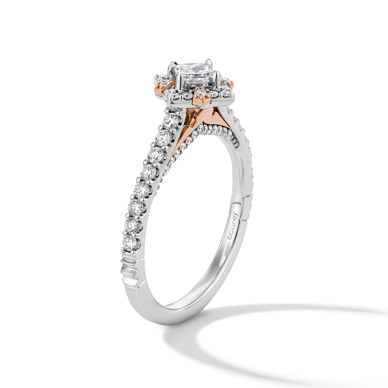 Main Image 5 of Enchanted Disney Aurora 7/8 CT. T.W. Princess-Cut Diamond Frame Engagement Ring in 14K Two-Tone Gold