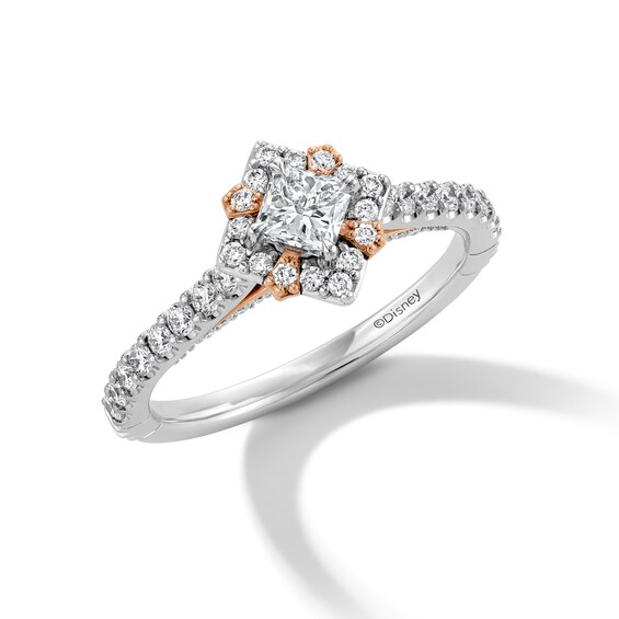 Enchanted Disney Aurora 7/8 CT. T.w. Princess-Cut Diamond Frame Engagement Ring in 14K Two-Tone Gold