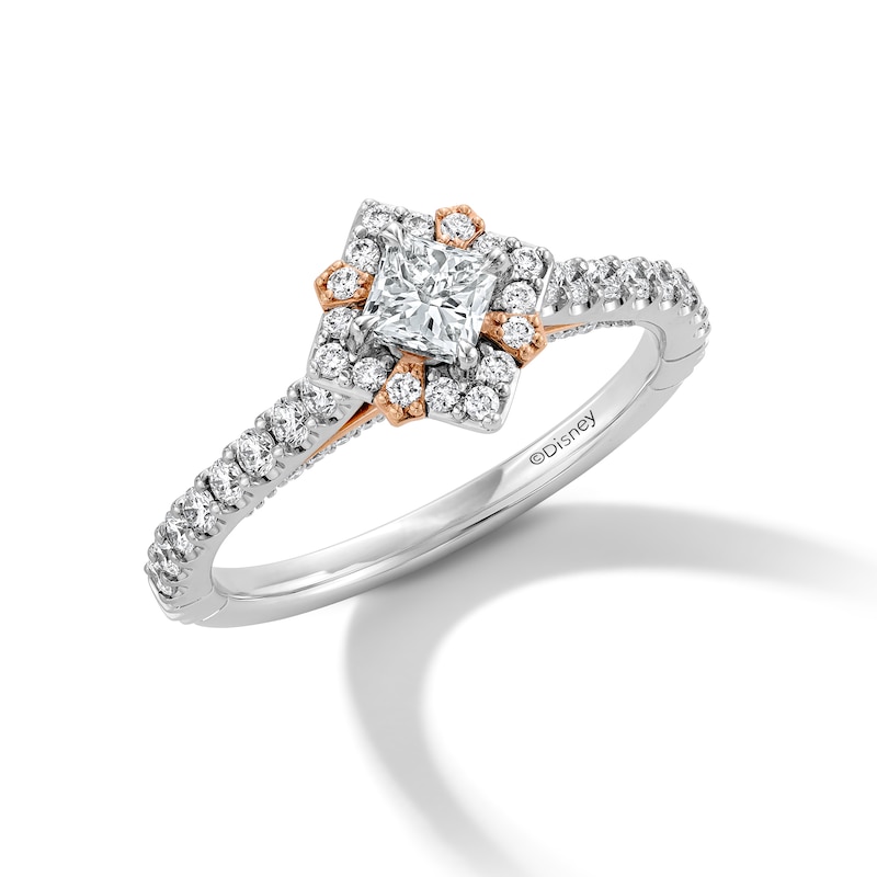 Main Image 6 of Enchanted Disney Aurora 7/8 CT. T.W. Princess-Cut Diamond Frame Engagement Ring in 14K Two-Tone Gold