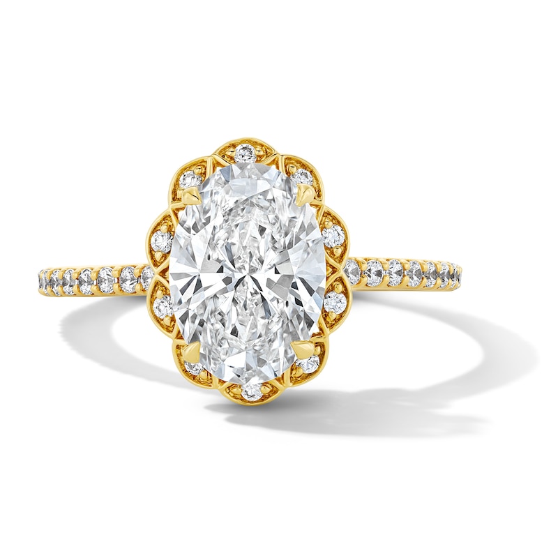Main Image 1 of Enchanted Disney Belle 2-3/8 CT. T.W. Oval Certified Lab-Grown Diamond Frame Engagement Ring in 14K Gold (F/VS2)