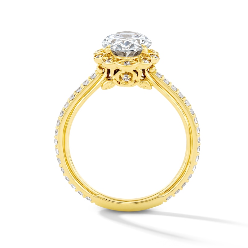 Main Image 3 of Enchanted Disney Belle 2-3/8 CT. T.W. Oval Certified Lab-Grown Diamond Frame Engagement Ring in 14K Gold (F/VS2)