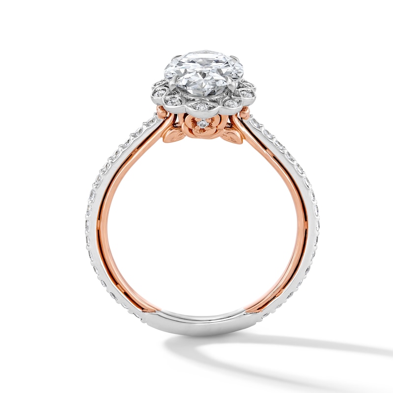 Main Image 3 of Enchanted Disney Belle 2-3/8 CT. T.W. Oval Certified Lab-Grown Diamond Frame Engagement Ring in 14K Two-Tone Gold (F/VS2)