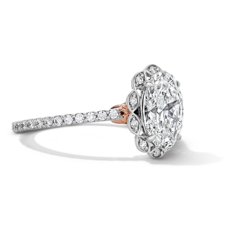 Main Image 4 of Enchanted Disney Belle 2-3/8 CT. T.W. Oval Certified Lab-Grown Diamond Frame Engagement Ring in 14K Two-Tone Gold (F/VS2)