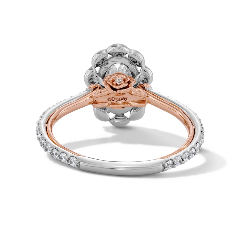 Main Image 7 of Enchanted Disney Belle 2-3/8 CT. T.W. Oval Certified Lab-Grown Diamond Frame Engagement Ring in 14K Two-Tone Gold (F/VS2)
