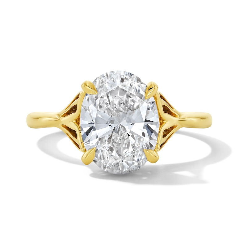 Main Image 1 of Enchanted Disney Ariel 3 CT. T.W. Oval Certified Lab-Grown Diamond Hidden Frame Engagement Ring in 14K Gold (F/VS2)