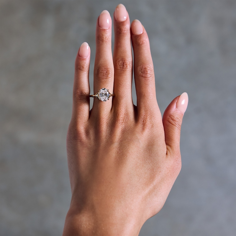 Main Image 2 of Enchanted Disney Ariel 3 CT. T.W. Oval Certified Lab-Grown Diamond Hidden Frame Engagement Ring in 14K Gold (F/VS2)