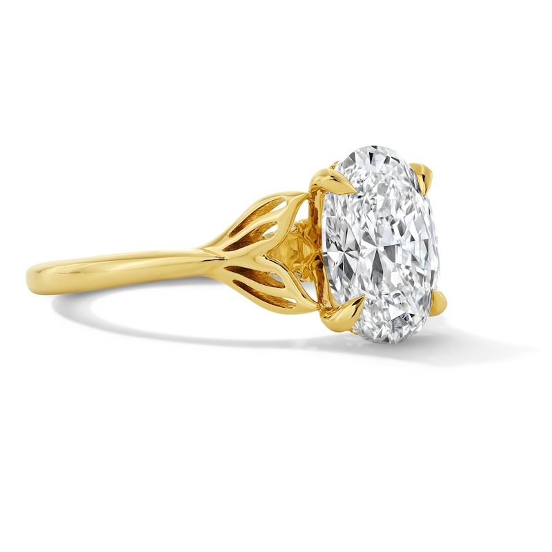 Main Image 4 of Enchanted Disney Ariel 3 CT. T.W. Oval Certified Lab-Grown Diamond Hidden Frame Engagement Ring in 14K Gold (F/VS2)