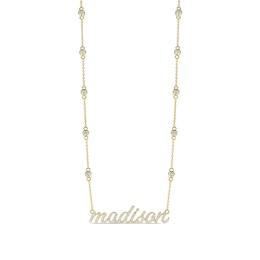 White Lab-Created Sapphire Station Chain Lowercase Script Nameplate Necklace (1 Name)